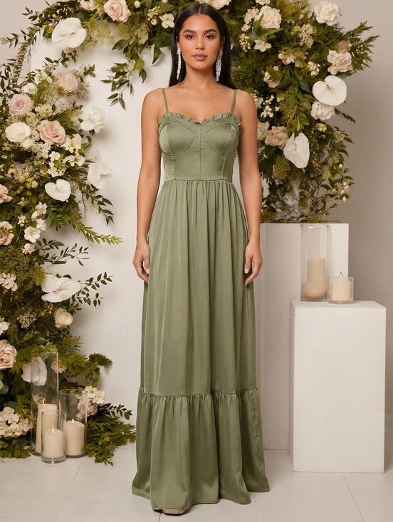 Revelry Dresses & Skirts - Revelry Womens Valentina Green Satin Bridesmaid Maxi Dress Removable Straps. 4